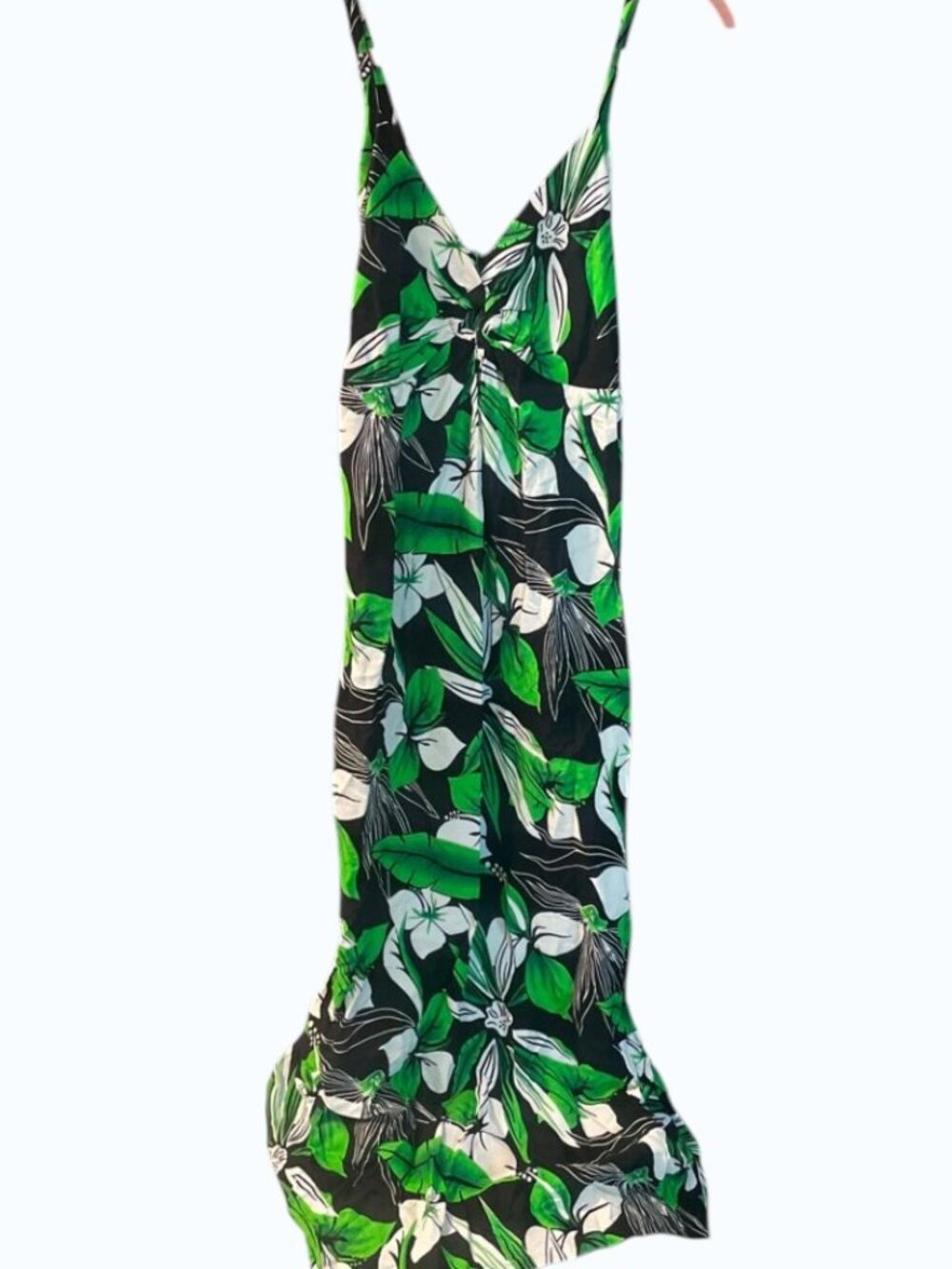 Island Planet Tropical Floral Green Palm Smocked Back Maxi Dress size S